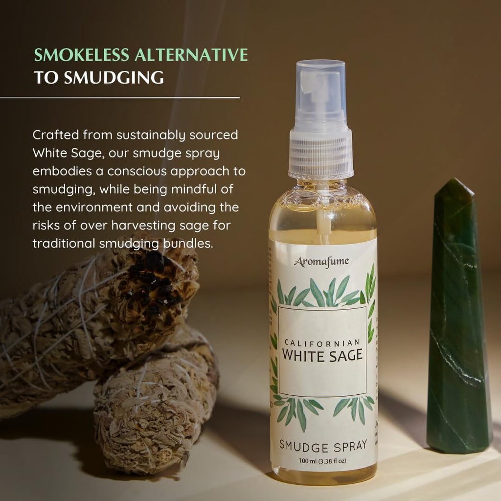 White Sage Smudge Spray by Aromafume | 100ml/3.3 oz | Sage for Cleansing Negative Energy & Protection | Non-Toxic Room Spray | N