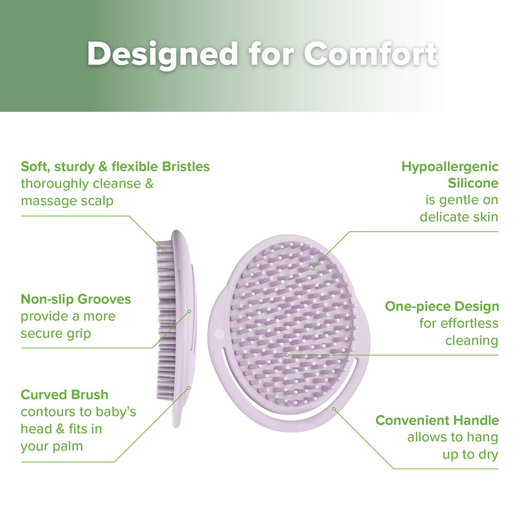 haakaa Silicone Shampoo Brush - Cradle Cap Brush Comb - Baby Hair Scrubber - Scalp Massager for Newborns & Toddlers - 1pk-Lavend