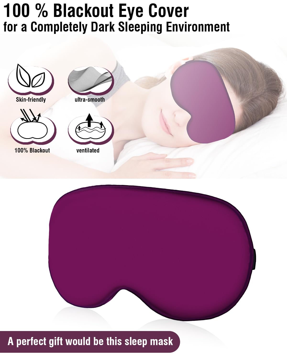 Hochoek Silk Sleep Mask for Women Man, Thicken Eye Mask for Sleeping, Breathable Eye Covers for Sleeping, Soft Eyesahde, Reduces