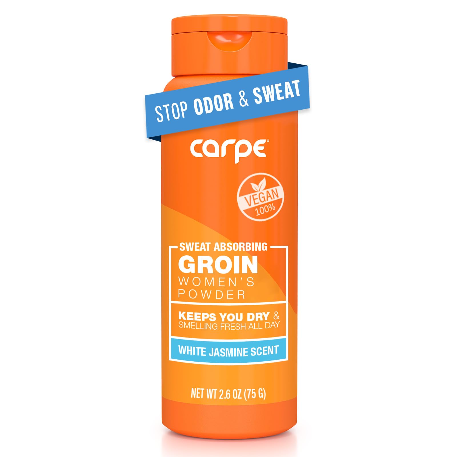 Carpe Sweat Absorbing Talc-Free Body Powder for Women, Anti-Chafing and Safe for Feminine Areas, White Jasmine Scent