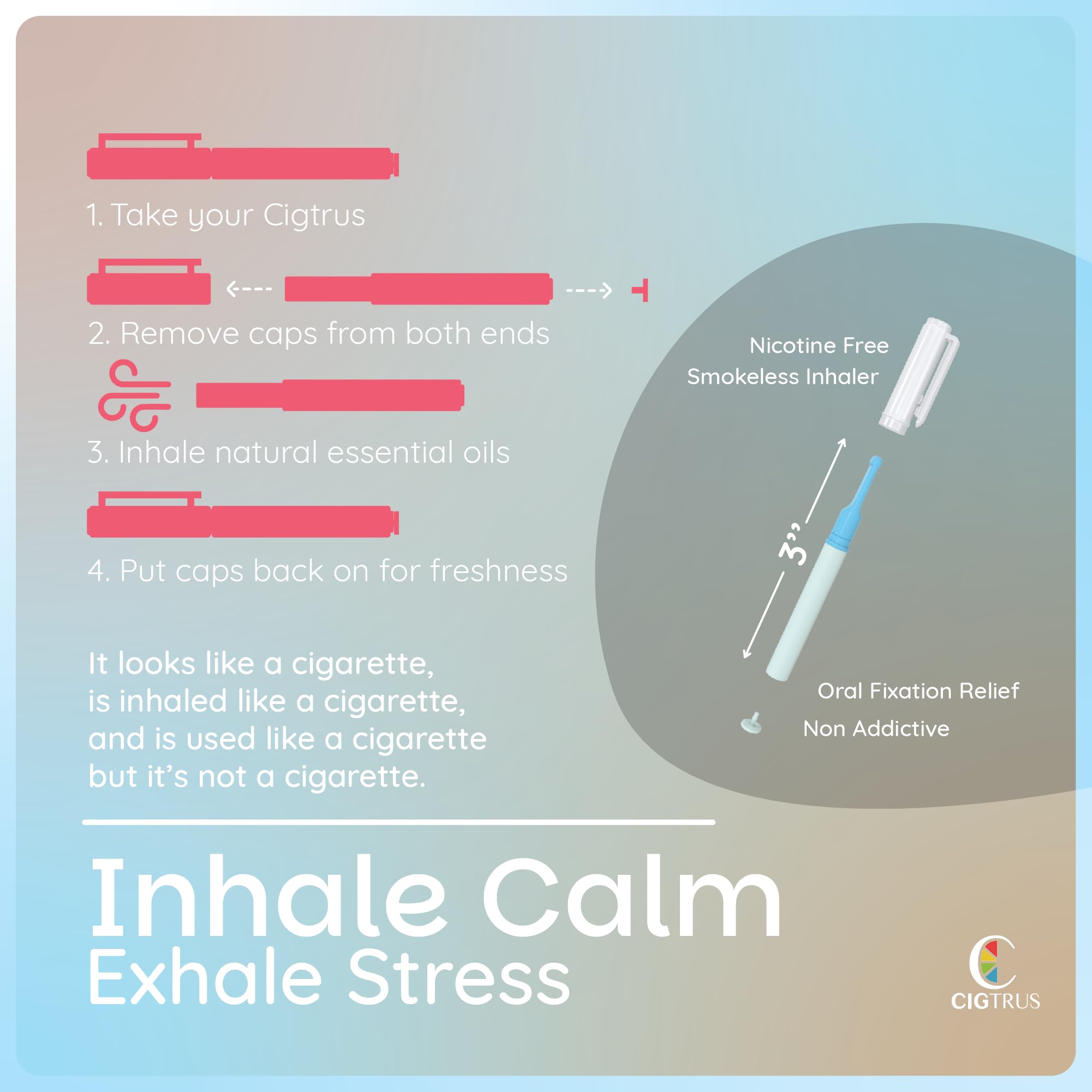 Craving Relief Inhaler (12-Piece) - Natural Quit Smoking Substitute, Nicotine & Tobacco-Free, Cigtrus Non-Electric Solution (As