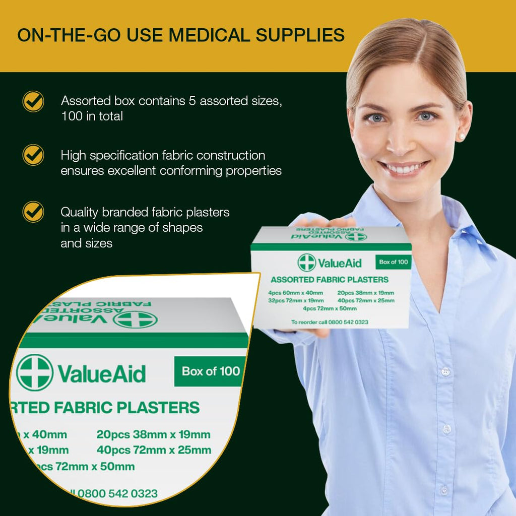 Value Aid Assorted Fabric Plasters - Box of 100