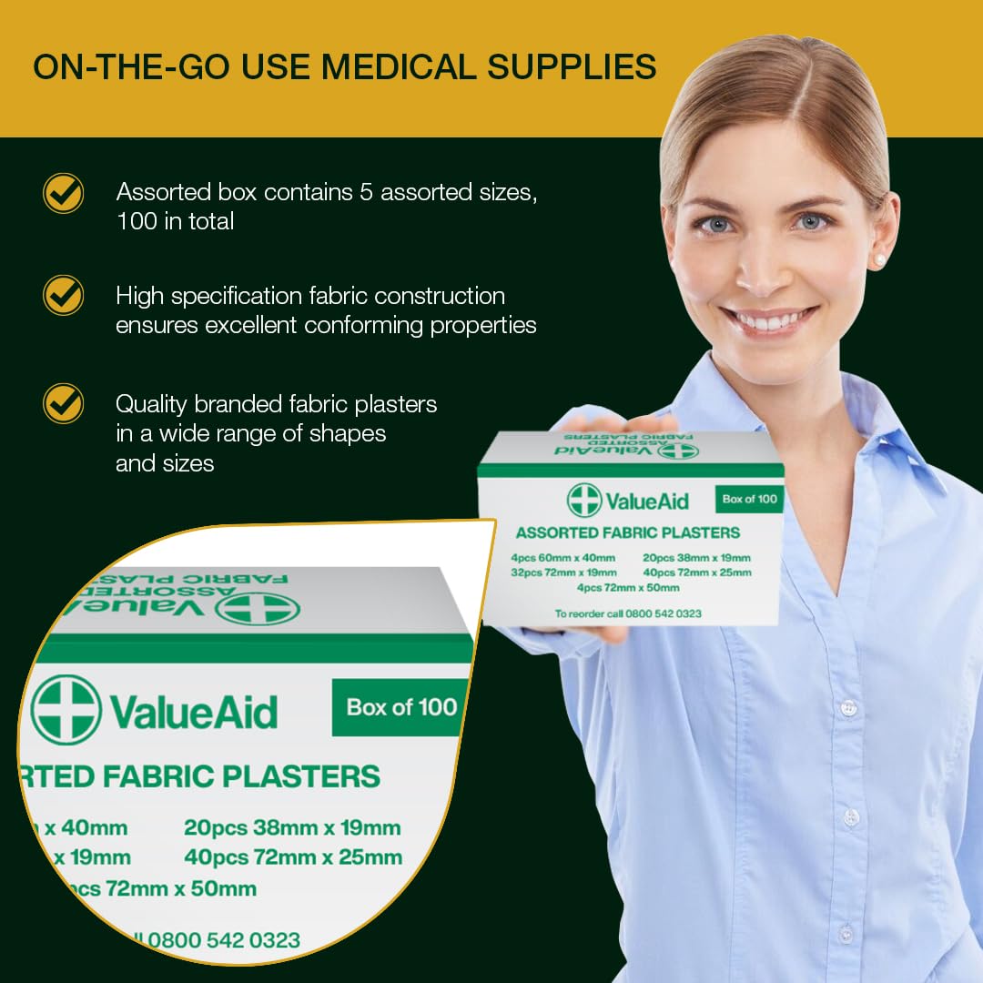 Value Aid Assorted Fabric Plasters - Box of 100