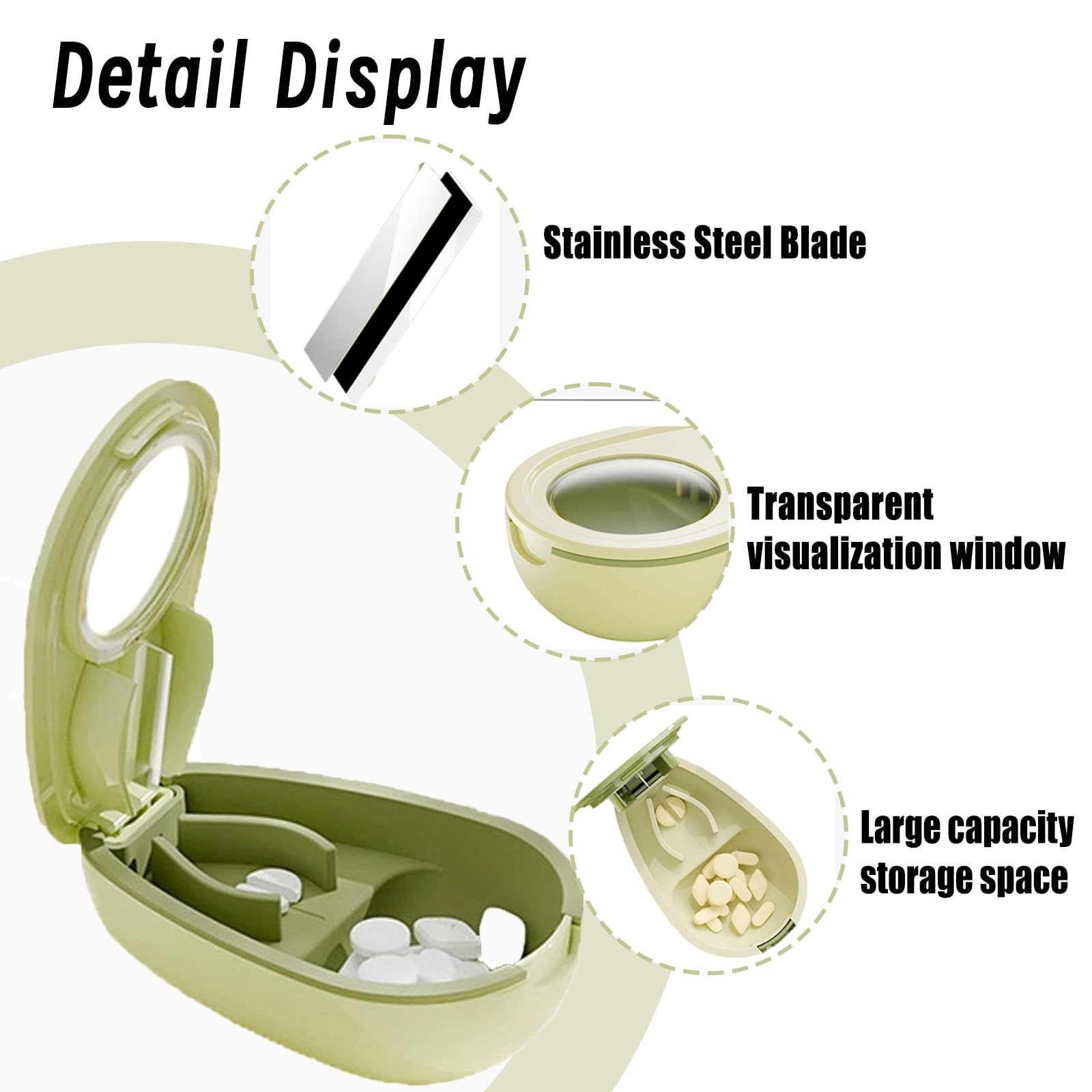 Zinmilin Avocado-Shaped Pill Cutter, Splitter for Small & Large Pills, 2-Compartment, Green, 1 Count
