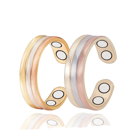 Copper Rings for Women for Arthritis and Joint,Pure Copper Adjustable Tricolour Gold Set Magnetic Therapy Ring,3500 Gauss Magnet