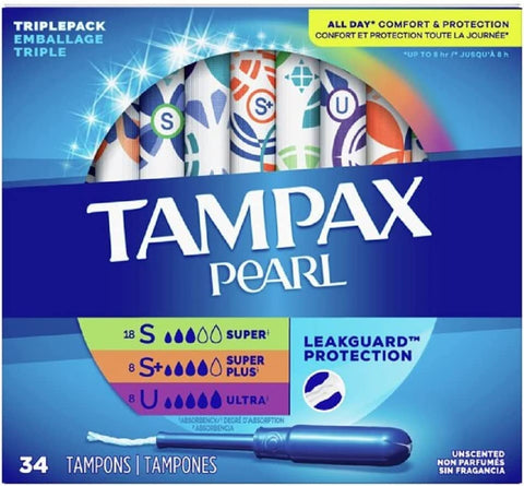 Tampax Pearl Tampons Bundle: Super/Super Plus/ Ultra Absorbency Multipack/ Variety Pack (34 Count) and Ultra Pack (45ct) Unscent