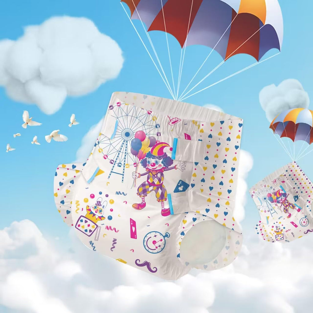 Aimisin Adult Printed Diapers,X-Large-Uncle Clown, 7 Pieces for Men and Women - Leak Protection Heavy Absorbency Protection Diap