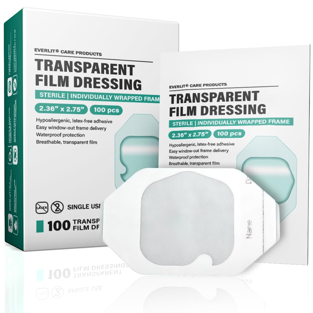 Everlit Care Transparent Film Dressing, Large Waterproof Adhesive Patch | Window Frame Wound Cover for Post Surgical Shower, IV 