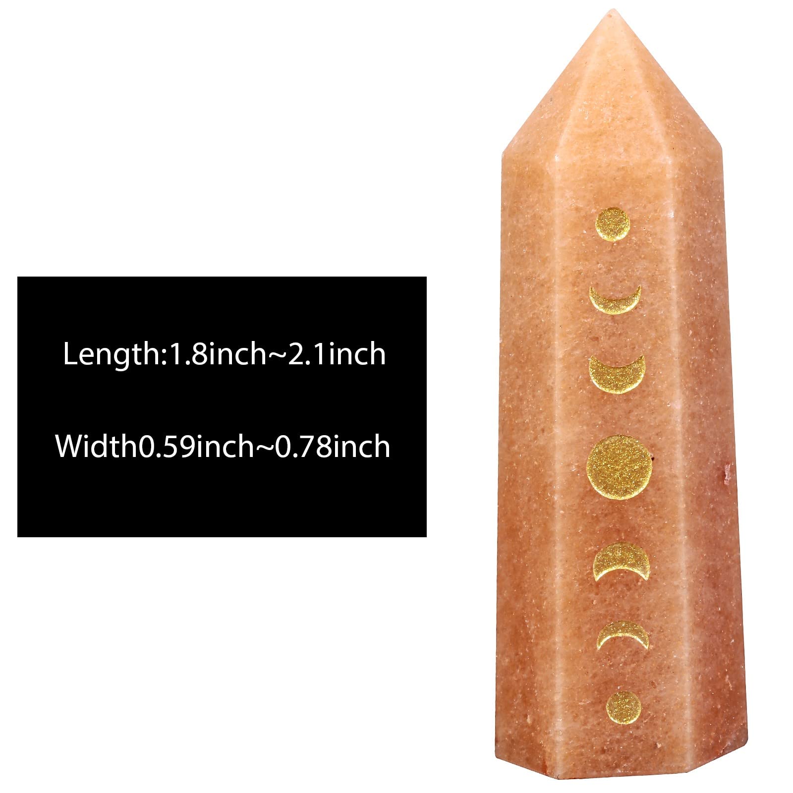 Amogeeli Wicca Moon Phase Red Aventurine Stone Point Wand for Reiki Meditation, 6 Faceted Prism Healing Crystal Decoration for H