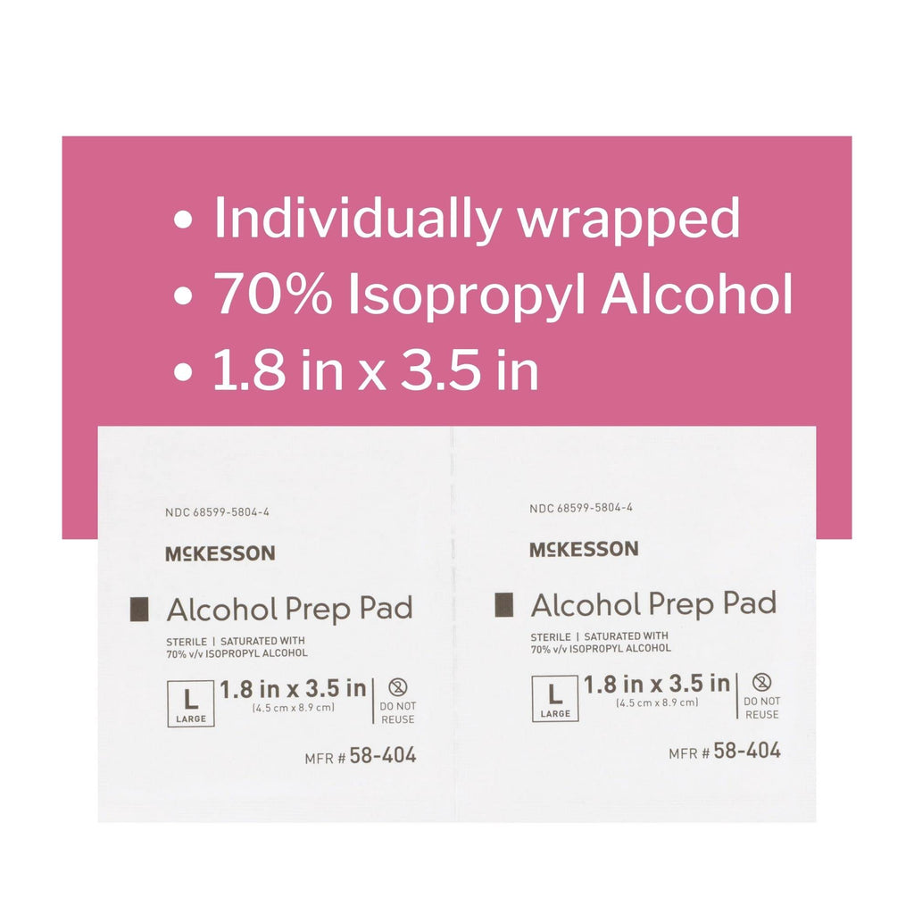 McKesson Alcohol Prep Pads [Pack of 1000] 70% Isopropyl, Individually Wrapped Wipes, Sterile, Medical-Grade, First Aid, Large, 1