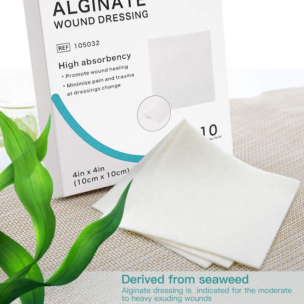 Dimora Calcium Alginate Wound Dressing, 4 x 4 Patches,10 Individual Sterile Pads, Soft and Highly Absorbent Dressing Gauze,
