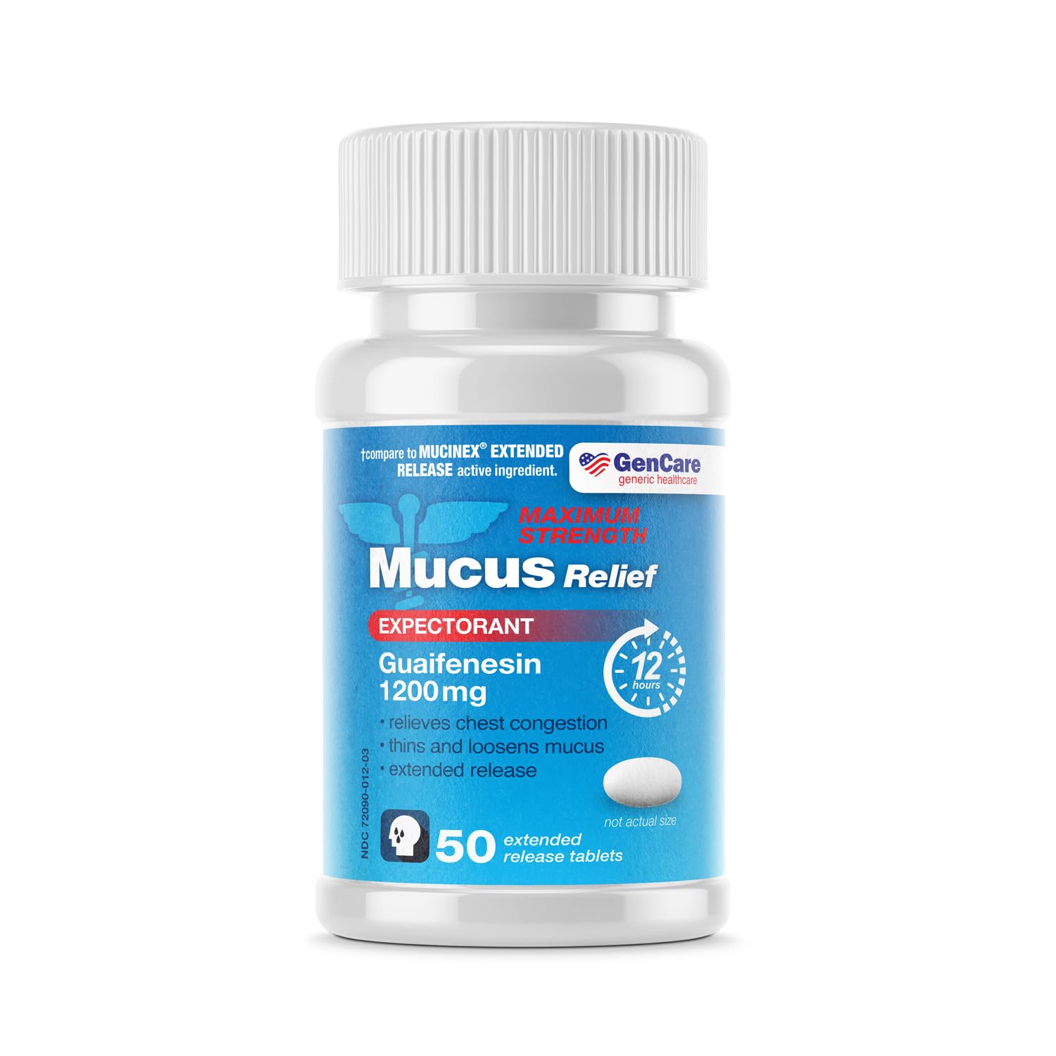 GenCare - Mucus Relief Guaifenesin Maximum Strength 1200mg (50 Tablets) Extended Release Expectorant for Chest Congestion & Coug