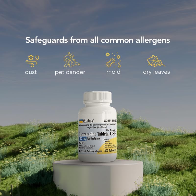Rising Pharma Allergy Relief - Loratadine Tablets 10mg - Antihistamine, Allergy Relief Product - 300 Tablets
