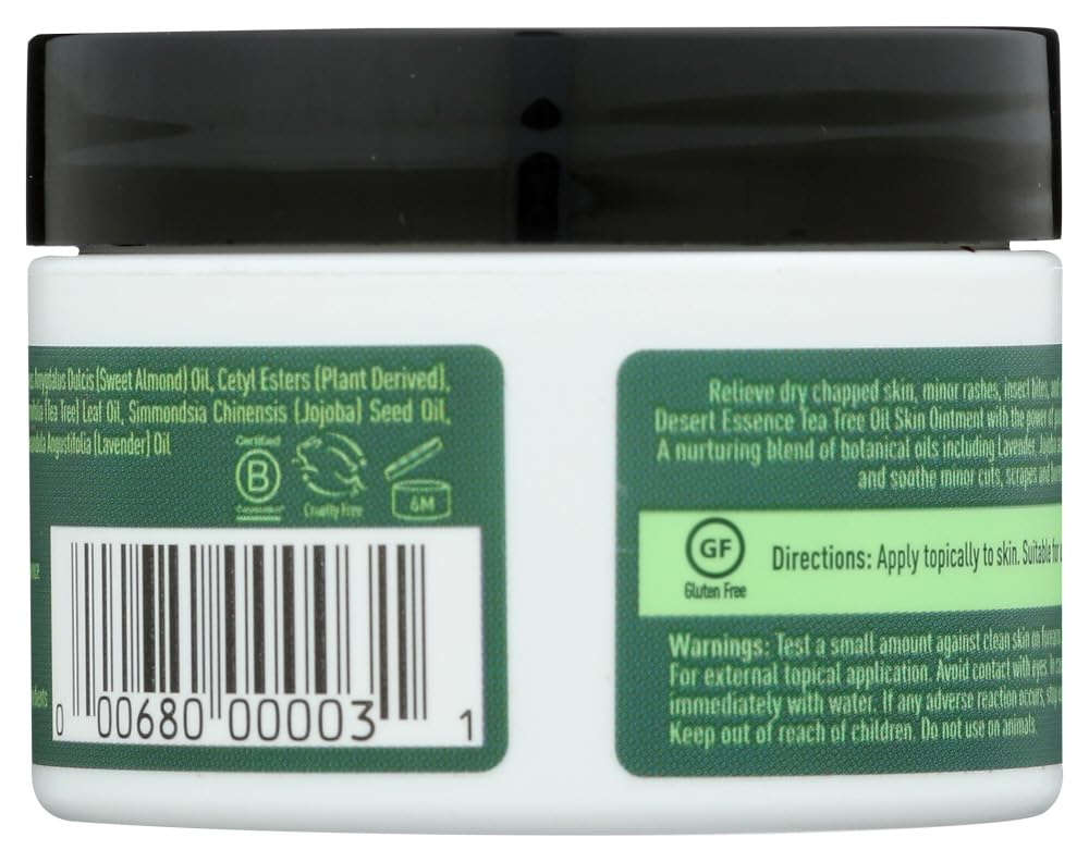 Desert Essence Tea Tree Oil Skin Ointment - 1 Fl Ounce - Pack of 2 - Jojoba & Lavender Essential Oils - Vitamin E - Sweet Almond