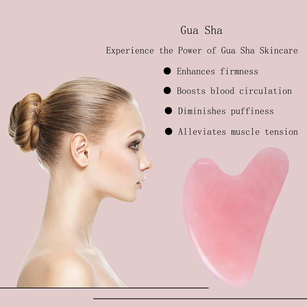 YAMHOHO Gua Sha Jade Stone Gua Sha Massage Tool, Guasha Tool for Face and Body Skin Massage. Tools for SPA Acupuncture, Pink Sto