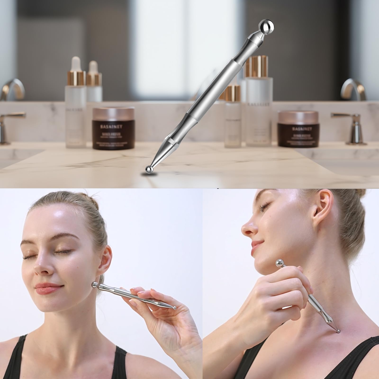 BYYDDIY Stainless Steel Dual Head Facial Reflexology Tools,Body Point Probe Pen &Trigger Point Massager Tool for Deep Tissue (P-