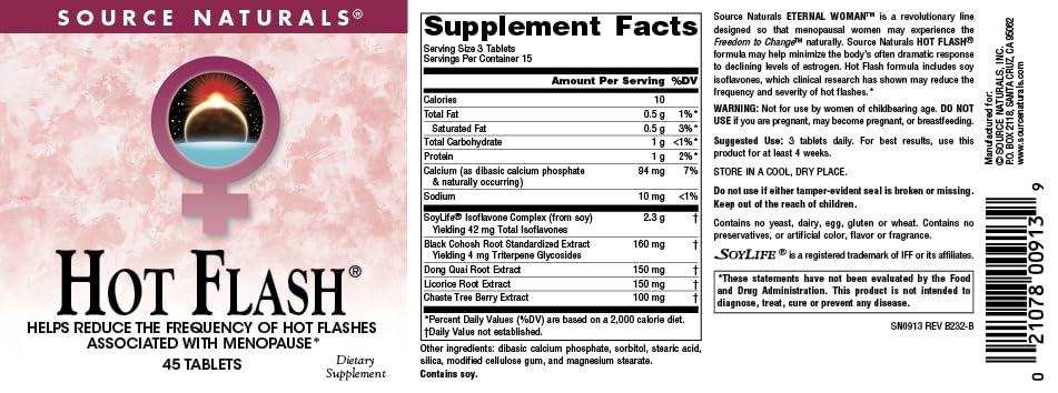 Source Naturals Hot Flash - Helps Reduce The Frequency of Hot Flashes Associated with Menopause, Non-GMO Soy - 45 Tablets