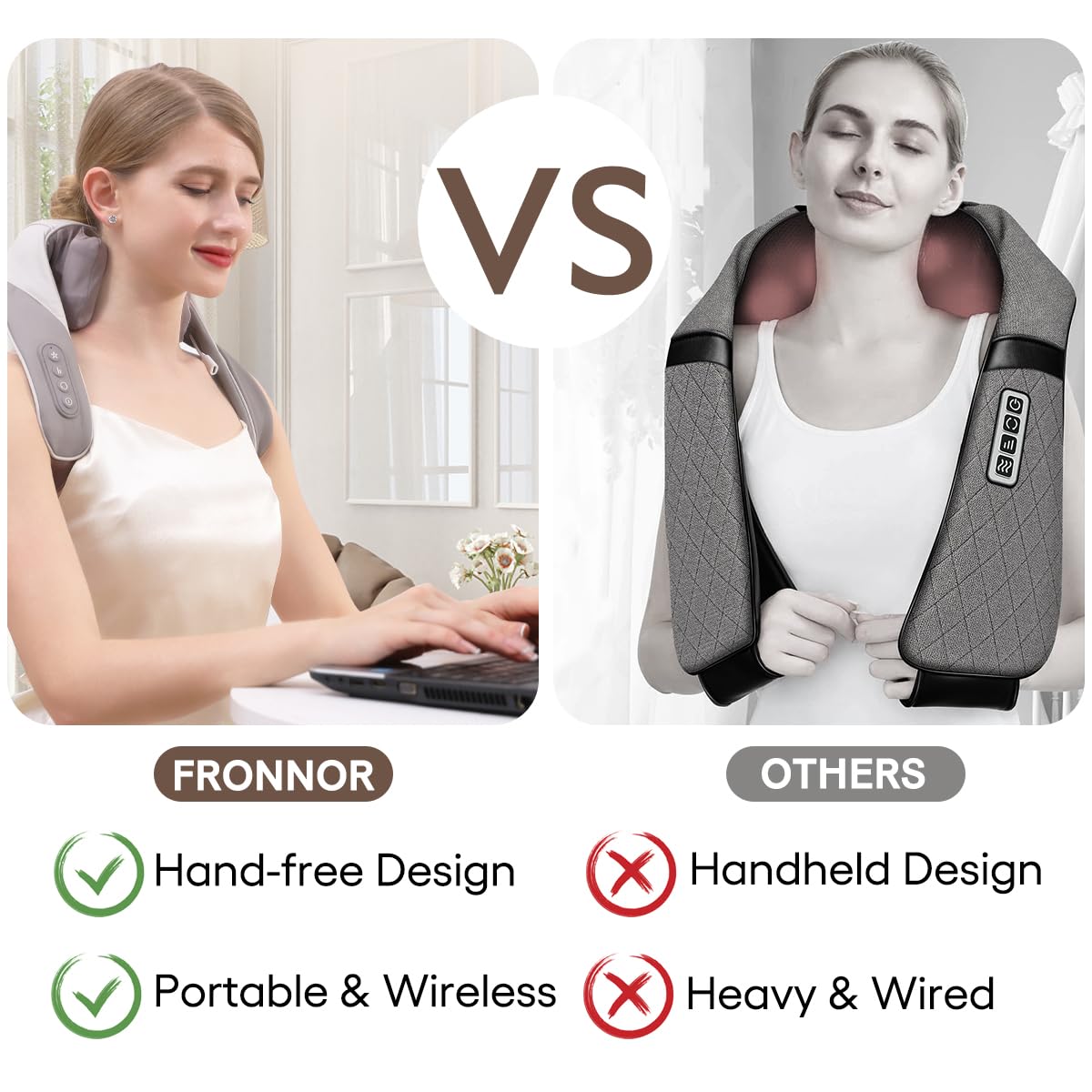 Fronnor Neck Massager with Heat Function Wireless Portable Neck Shoulder Massager,2 Modes 2 Levels Massager Women Men Gift-Home,