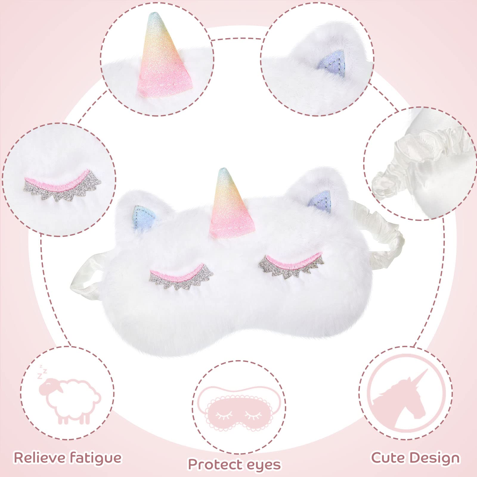 6 Pcs Kids Sleep Mask Cute Unicorn Animal Sleeping Eye Cover Funny Soft Plush Blindfold Eyeshade for Women Girls Kids Plane Trav