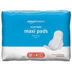 Amazon Basics Thick Maxi Pads with Flexi-Wings for Periods, Overnight Absorbency, Unscented, Size 4, 28 Count, 1 Pack (Previousl