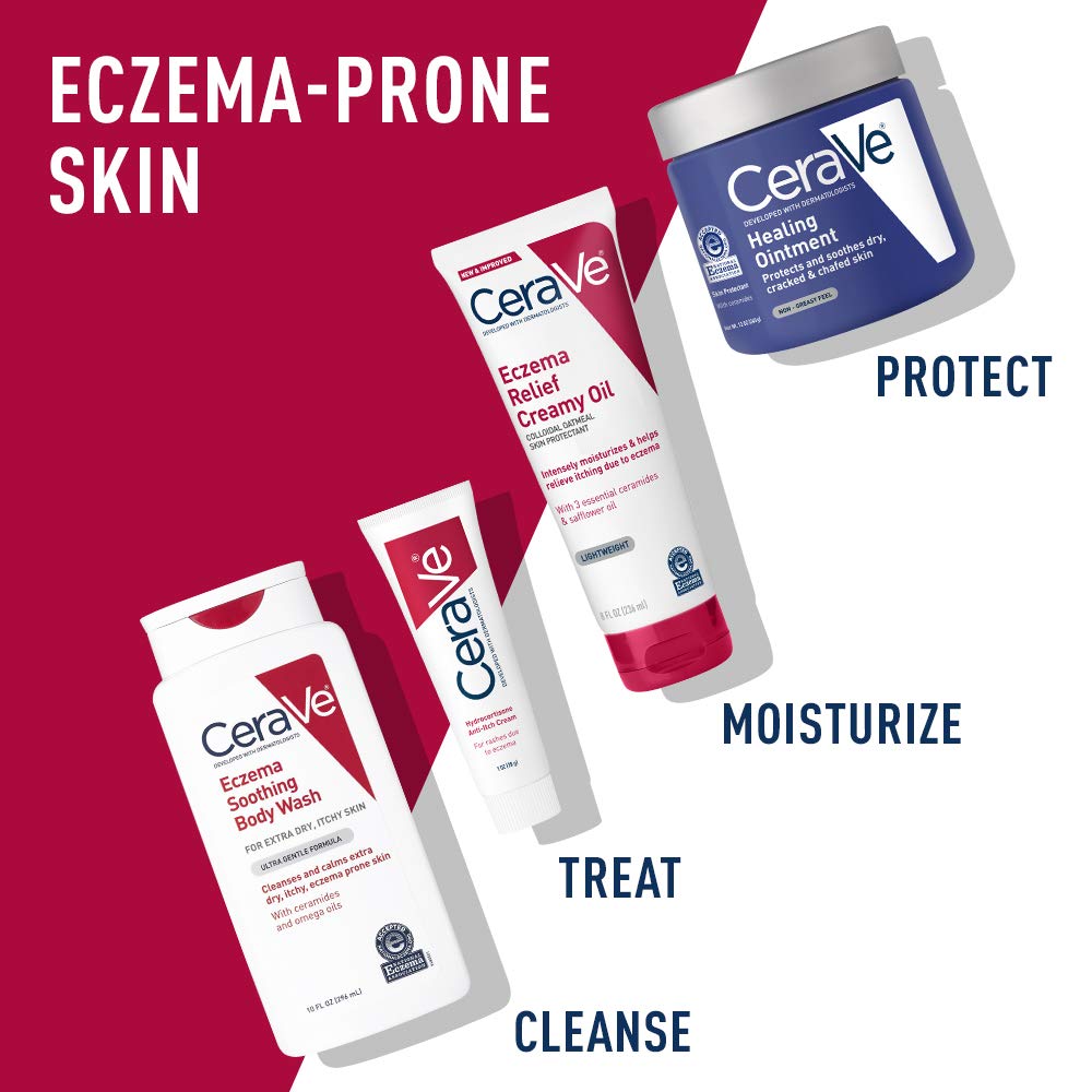 CeraVe Eczema Relief Creamy Body Oil, Eczema Calming Cream With Colloidal Oatmeal & Safflower Oil For Dry Skin & Itchy Skin Reli