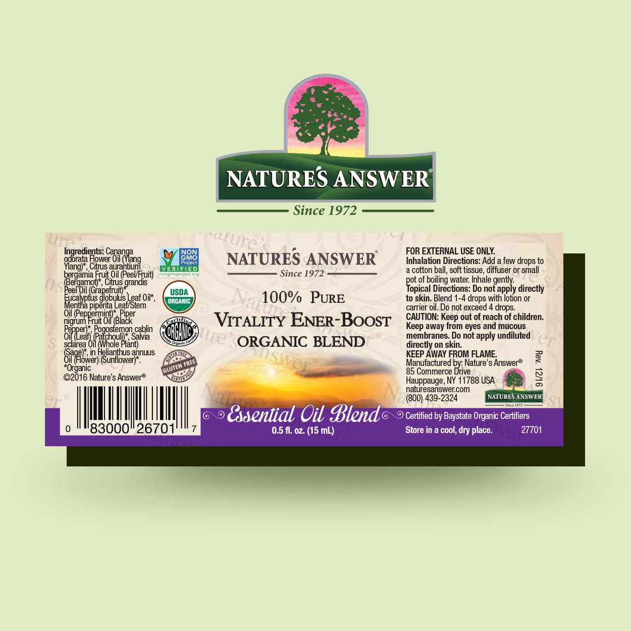 Natures Answer 100% Pure Organic Essential Oil Blend, 0.5-Ounce, Vitality Ener-Boost