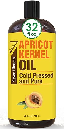 Seven Minerals Pure Cold Pressed Apricot Kernel Oil - Big 32 fl oz Bottle - Non-GMO, Hexane Free, Natural & Lightweight Moisturi