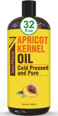 Seven Minerals Pure Cold Pressed Apricot Kernel Oil - Big 32 fl oz Bottle - Non-GMO, Hexane Free, Natural & Lightweight Moisturi