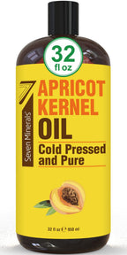 Seven Minerals Pure Cold Pressed Apricot Kernel Oil - Big 32 fl oz Bottle - Non-GMO, Hexane Free, Natural & Lightweight Moisturi