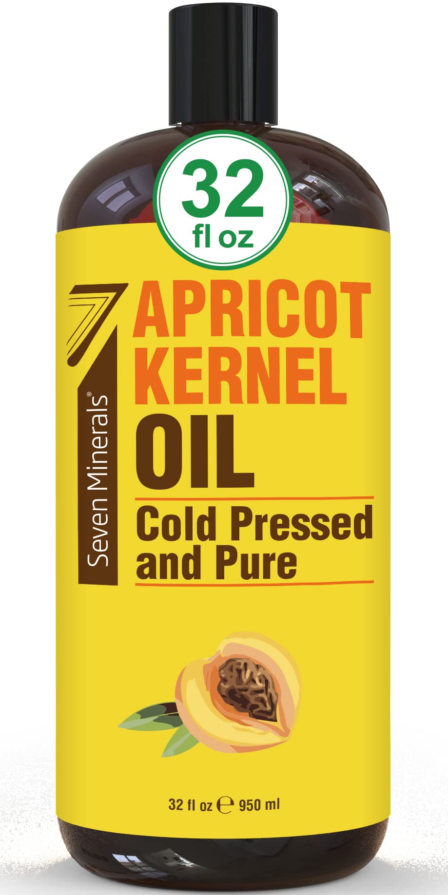 Seven Minerals Pure Cold Pressed Apricot Kernel Oil - Big 32 fl oz Bottle - Non-GMO, Hexane Free, Natural & Lightweight Moisturi