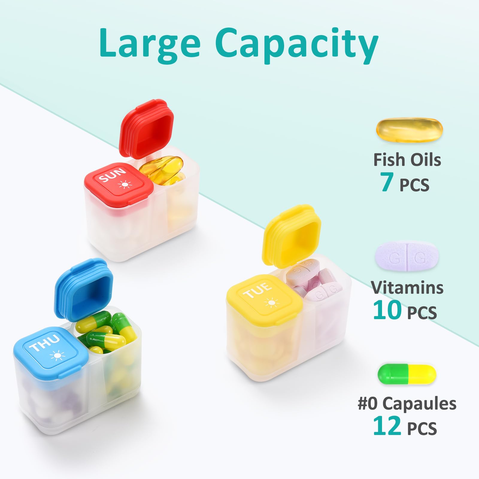 Fullicon Moisture-Proof Pill Organizer 2 Times a Day, Weekly Pill Boxes & Organiser with Silicone Lids, Large Capacity AM PM Pil
