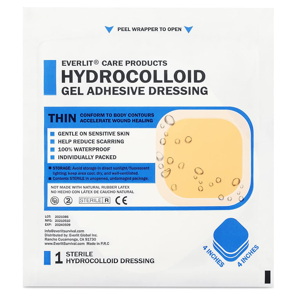 EVERLIT Hydrocolloid Wound Dressing | Waterproof Adhesive Bandage 4 x 4 [Pack of 10] | Sterile, Advance Healing for Acne Breakou
