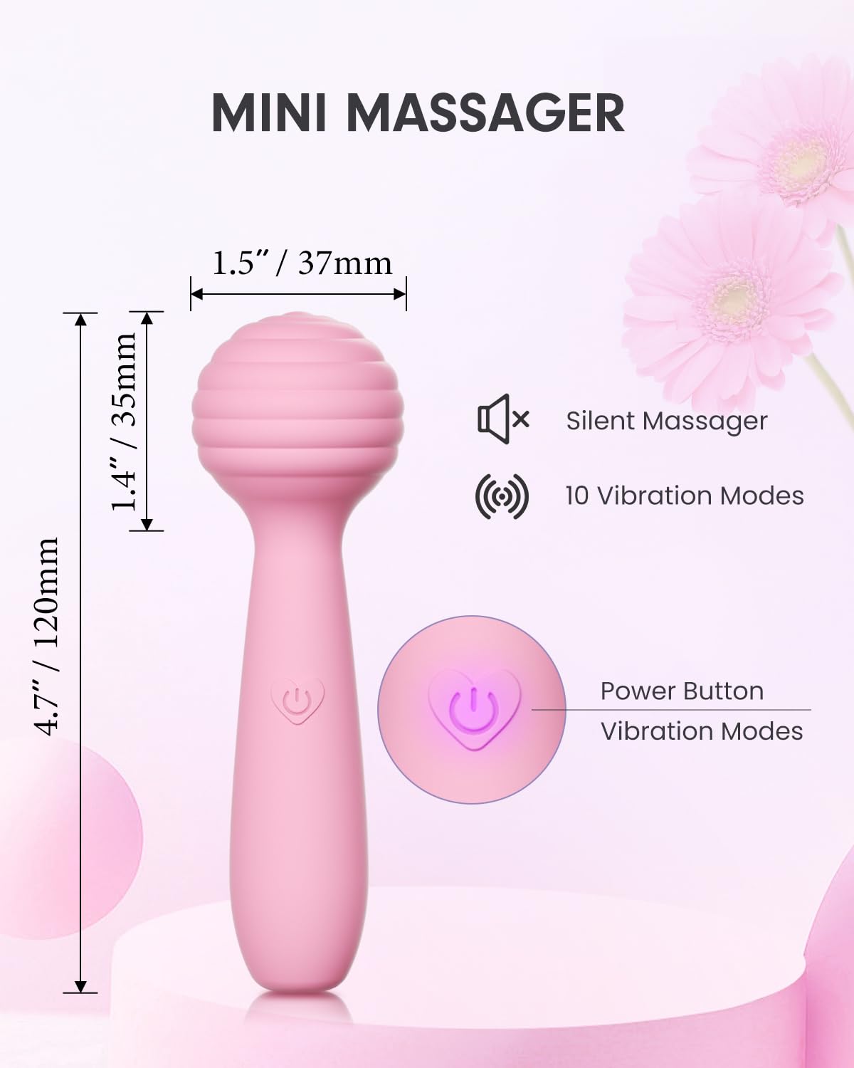 Portable Electric Travel Massager, Pinkmini Powerful Handheld Mini Muscle Massage Tool (Light Pink)