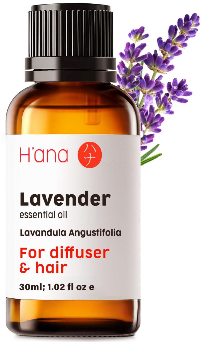 Hana Lavender Essential Oil (1 Fl Oz) Lavender Oil for Diffuser, Skin, Body, Aromatherapy, and Massage - with a Sweet, Calming 