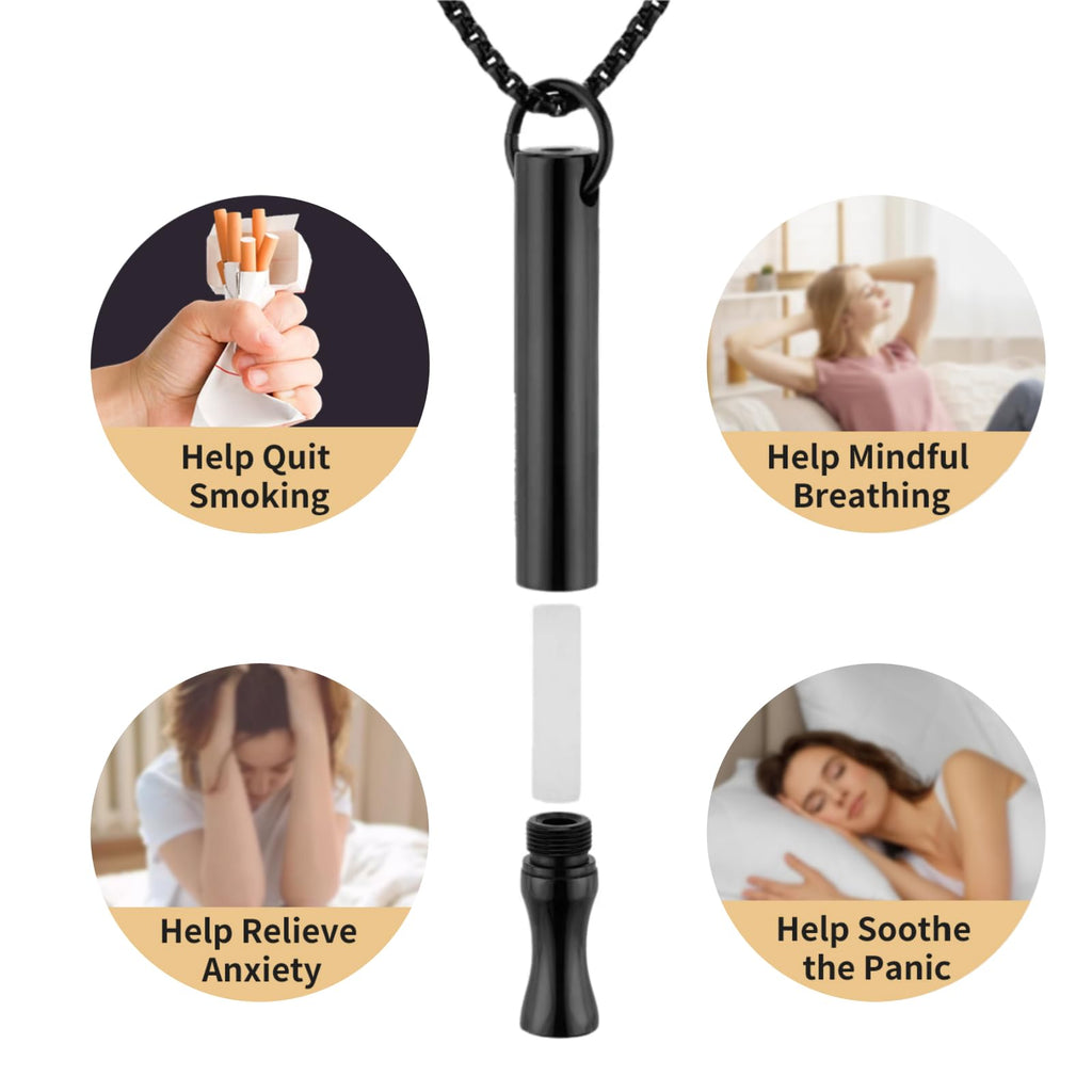 LAMKHOO Breathing Necklace to Quit Smoking and Vaping with Refillable Mint Pods Stop Smoking Aids Fidget Necklace for Anxiety Re