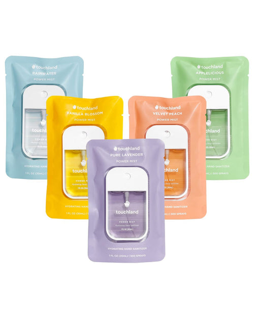 Touchland Power Mist Hydrating Hand Sanitizer Spray, BLOSSOM 5 Set (Lavender, Vanilla, Rainwater, Peach, Applelicious), 1 FL. OZ