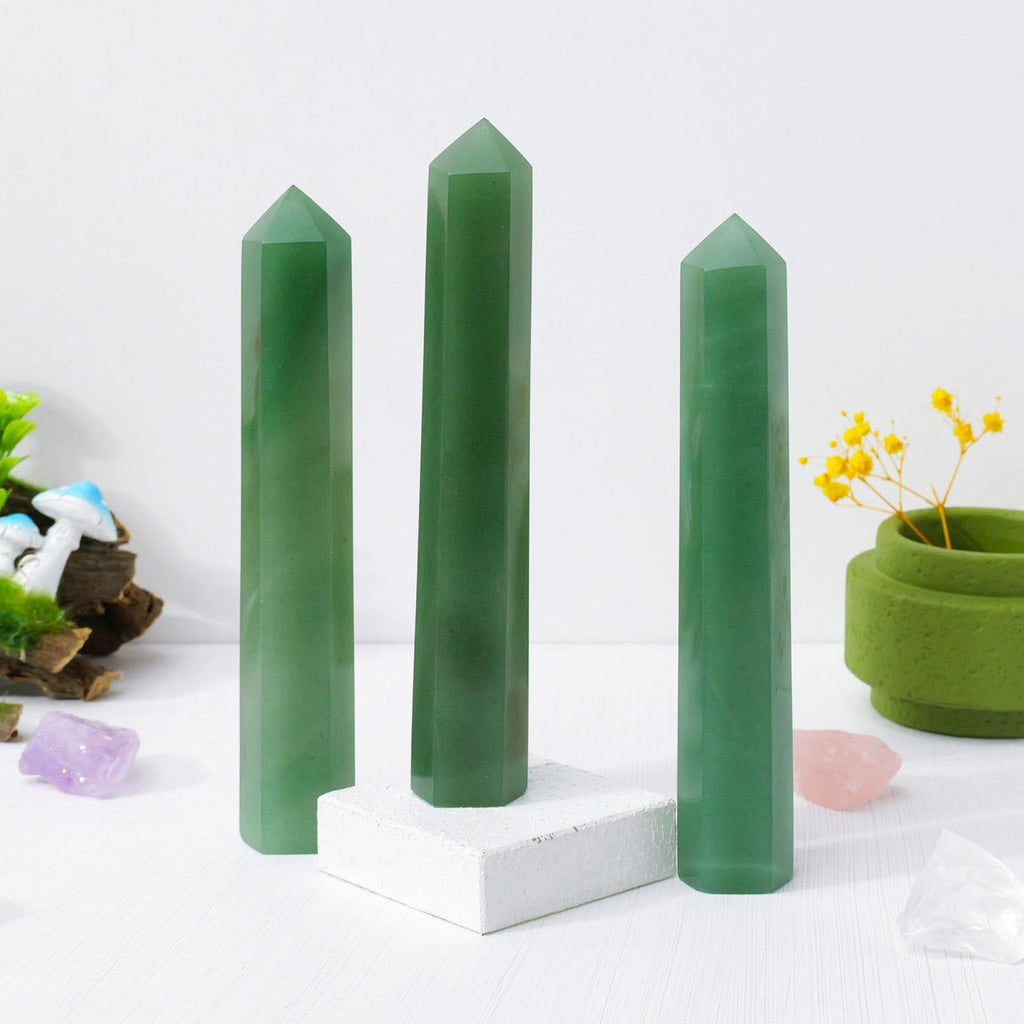Apengshi 1PCS Natural Crystal Green Aventurine Tower 5.9-6.3 (15-16cm) 6 Faceted Single Point Prism Healing Crystal Wand for Med