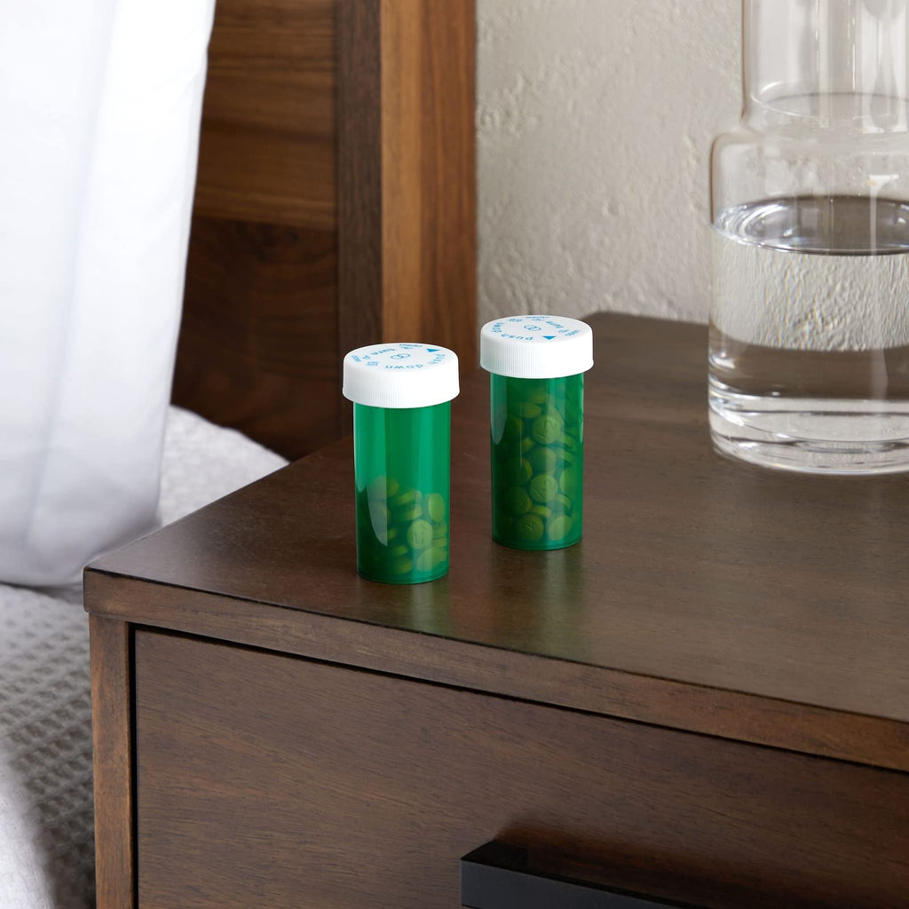 Juvale Pill Bottles - 250 Pack, 13 Dram Capacity, Green Bottles & White Lids - Prescription Vials & Pharmacy Vials with Child-Re