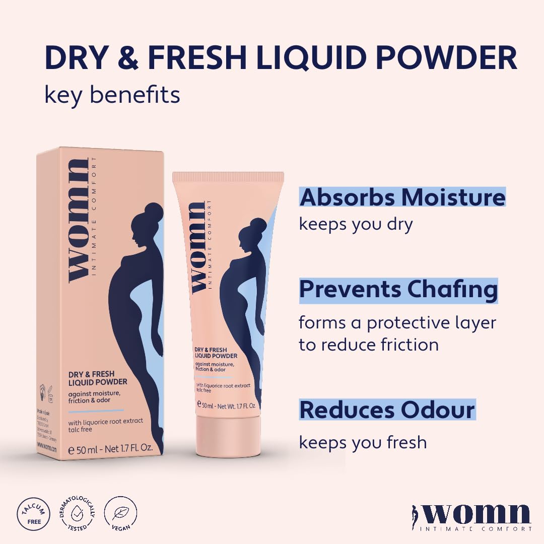 womn Intimate Comfort DRY & FRESH LIQUID POWDER - talc-free liquid body powder against moisture, chafing & odor, 1.7 Fl. Oz.