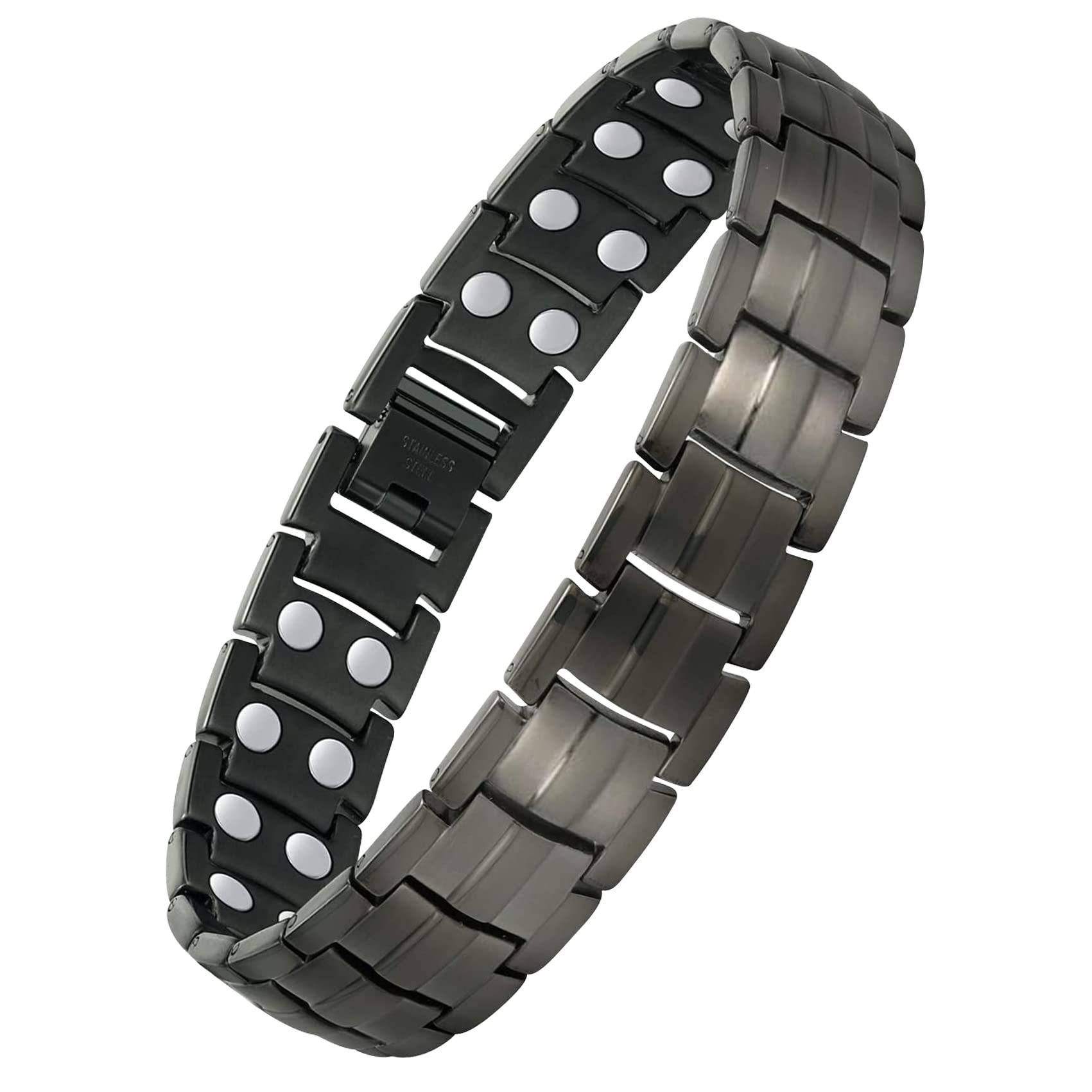 Feraco Magnetic Bracelet for Men Titanium Steel Magnetic Bracelet for Men with Double Row Magnets Adjustable (Gray)