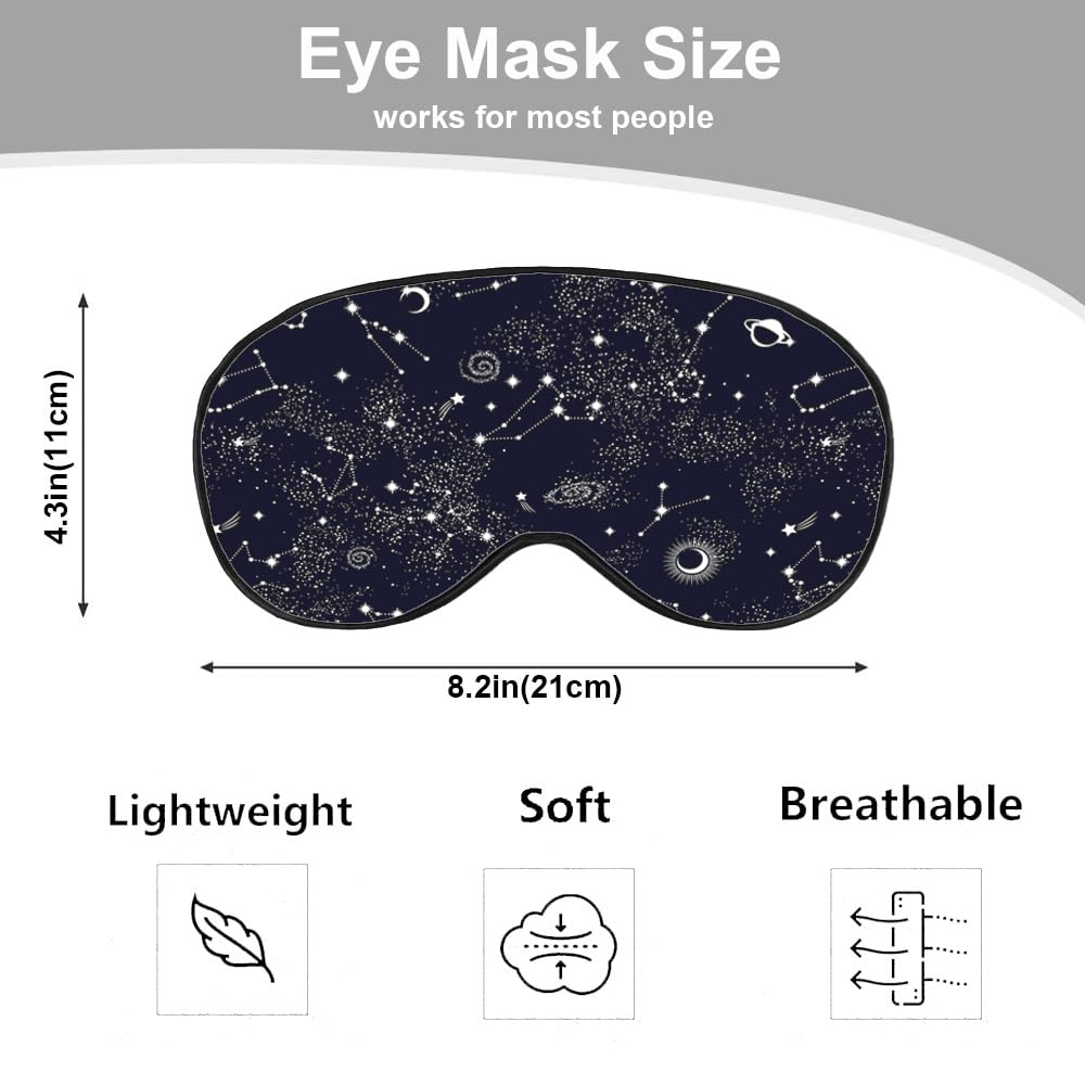 NOHSHE Galaxy Constellation Sleep Mask Eye Mask Space Black Blue Sky Star Galaxy Black Sleep Mask Light Blocking Adjustable Smoo