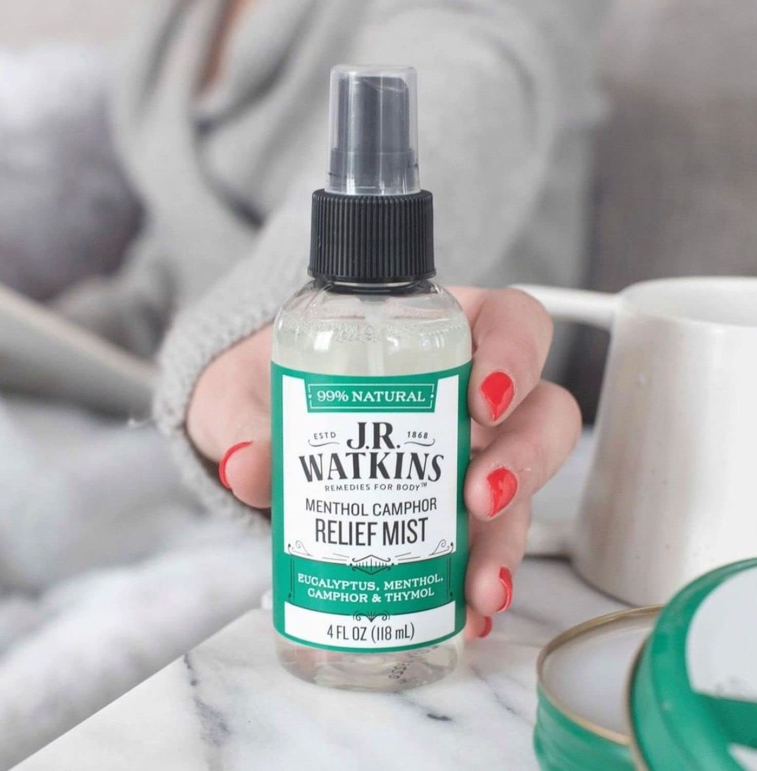 J.R. Watkins Natural Menthol Camphor Relief Mist, Mist for Flu and Cold Relief, Decongestant for Stuffy Nose, USA Made and Cruel