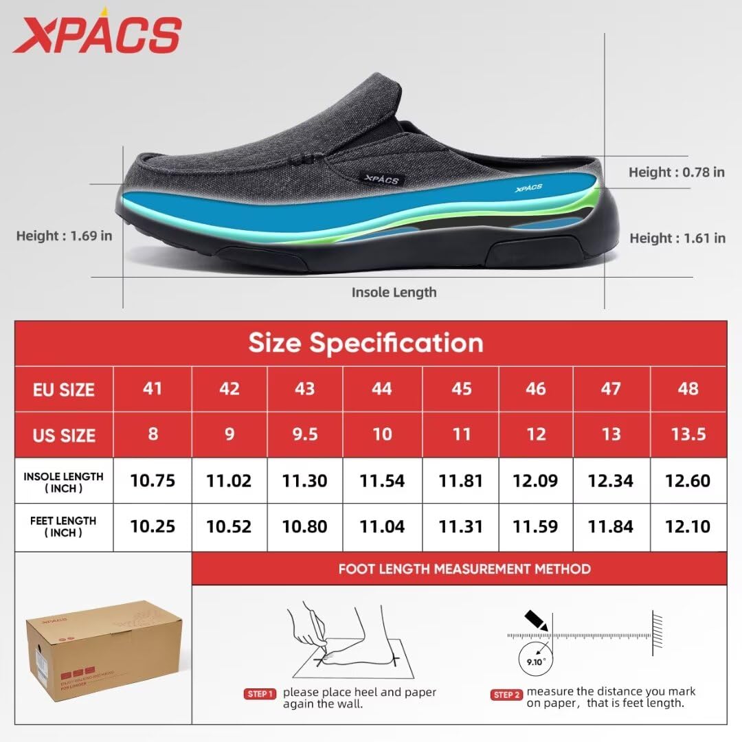 XPACS Mens Lightweight Arch Support Walking Loafers for Hanging Out, Comfy Orthotic Canvas Slip-On Shoes for Plantar Fasciitis,