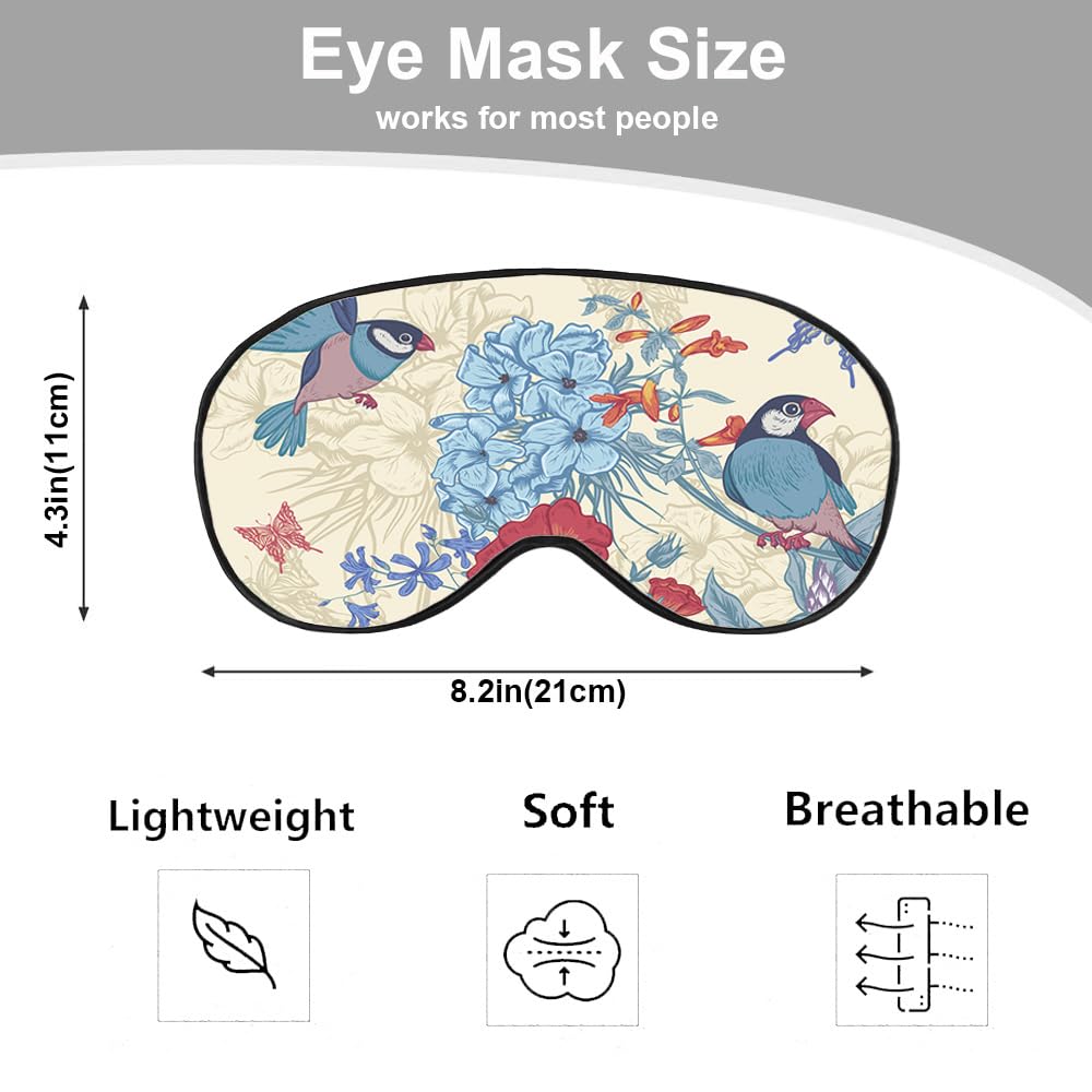 NOHSHE Birds Butterflies Sleep Mask Eye Mask Blooming Flower Red Blue Sleep Mask Light Blocking Adjustable Smooth Soft Eye Masks