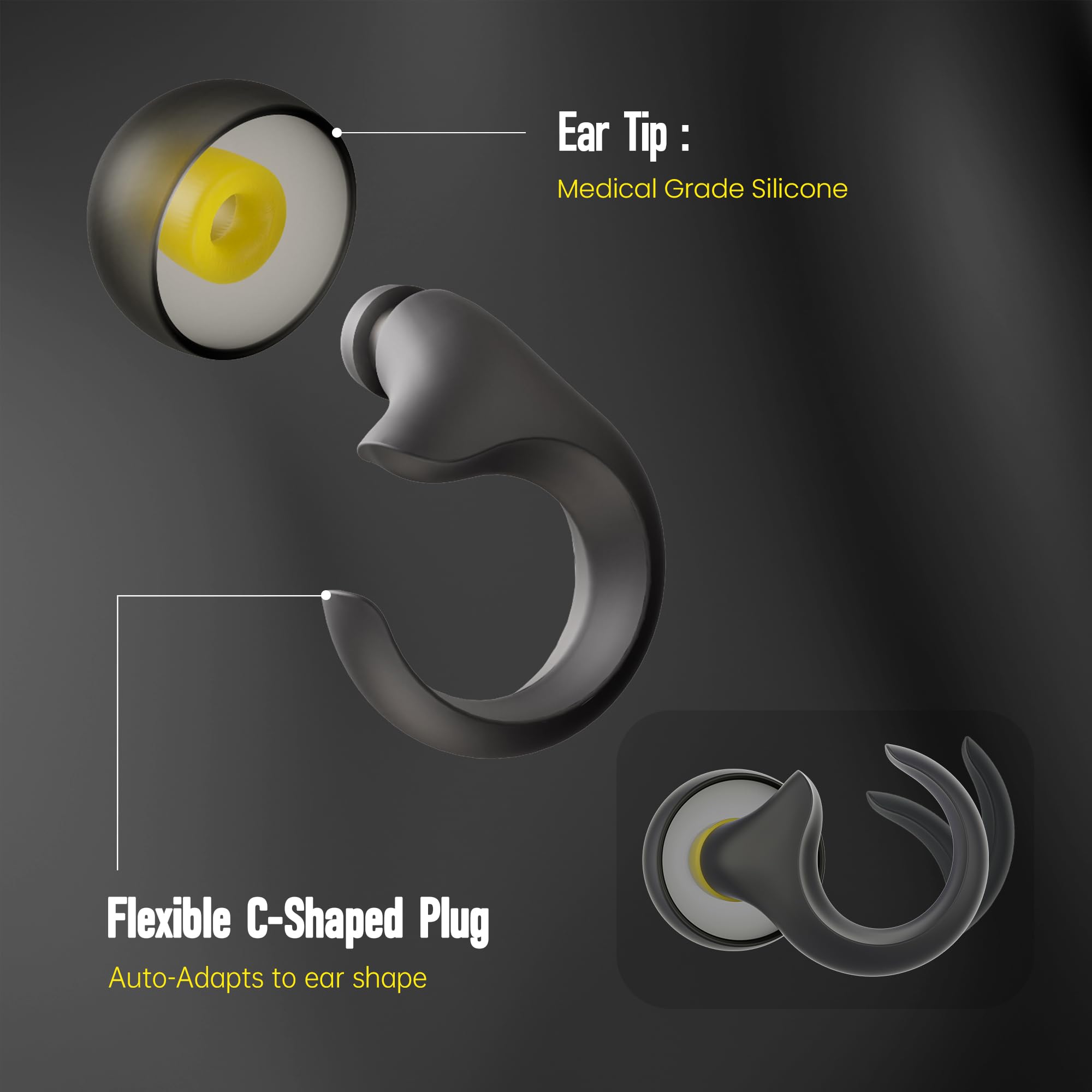 Ear Plugs, Medical Grade Silicone Ear Plugs for Sleeping, 25dB Ear Plugs for Noise Cancelling, 1g Extra-light Weight Earplugs, A