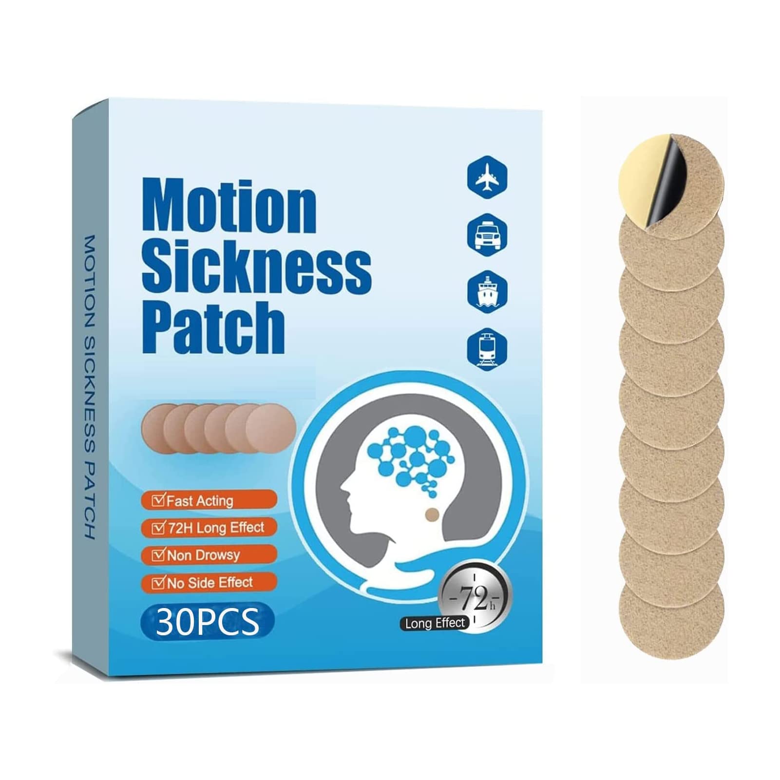 Motion Sickness Patch, Motion Sickness Patches for Kids and Adults, Sea Sickness Patch (30 Count (Pack of 1))