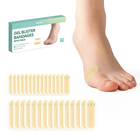 Gel Blister Hydrocolloid Bandages - Welnove 30ct Blister Cushions (Spot Pack) - Blister Bandages for Heel, Toe & Foot - Blister 