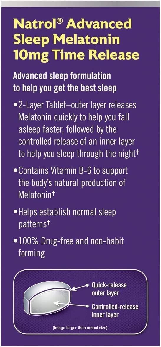 Natrol Advanced Sleep Melatonin Tablets, Maximum Strength 10 mg 60 ea ( Pack of 12)