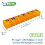 EZY DOSE Weekly (7-Day) Pill Case, Medicine Planner, Vitamin Organizer, Large Contoured Compartments for Easy Pill Removal, Ambe