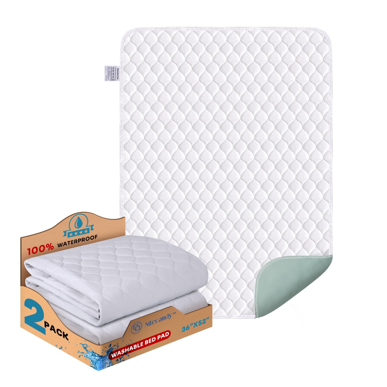 Bed Pads Washable Waterproof, 36x52 (Pack of 2), Incontinence Bed Pads Washable, Waterproof Mattress Protector for Adults Kids P